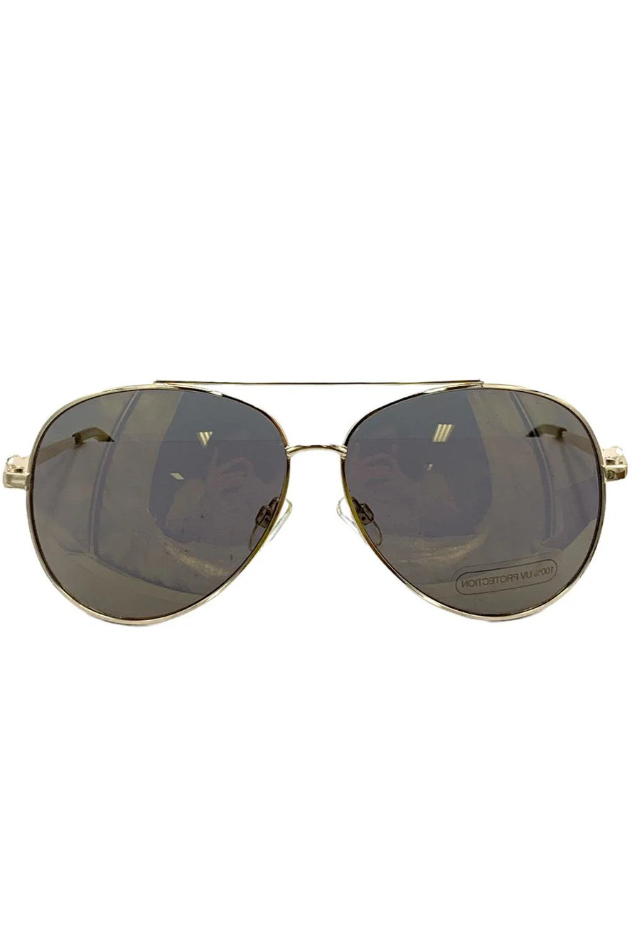 Attitudes by Renee Kiss Me Aviator Sunglasses Gold Tone/Brown